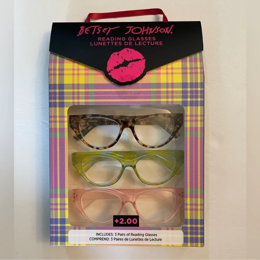 Betsey Johnson Designer 3 Pairs Of Fashion Reading Glasses +2.00 New